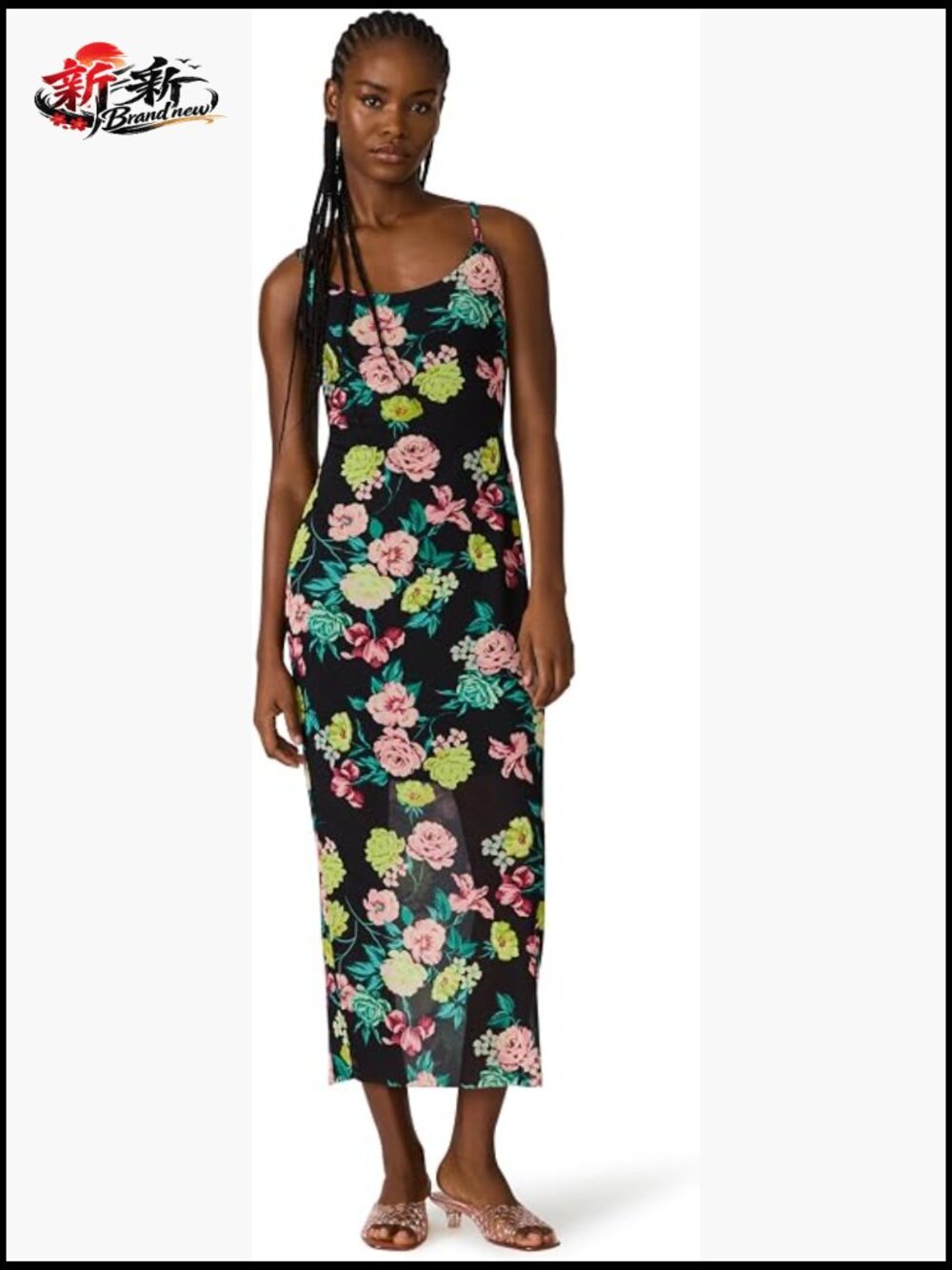 Midi Slip Dress Scoop Neck Sleeveless Floral Bodycon